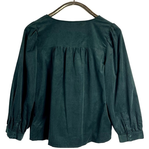 Madewell Forest Green V-Neck Blouse - Picture 5 of 14